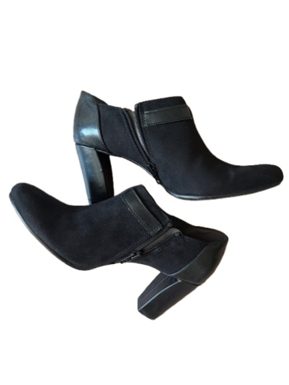 Aerosoles Heelrest Black faux Suede Ankle Booties Buckle Zip Comfort Shoes  7.5M